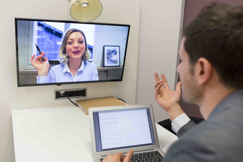 video conference meeting with two people