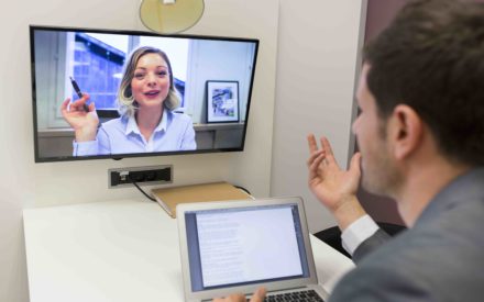 video conference meeting with two people